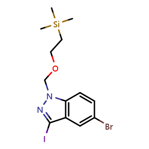 Chemical structure of 2-[(5-bromo-3-iodoindazol-1-yl)methoxy]ethyl-trimethylsilane , CAS 918440-14-9, AChemBlock U132211