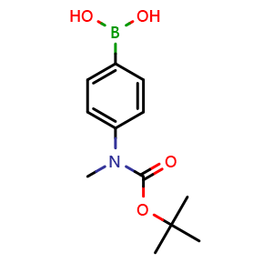 Chemical structure of [4-[methyl-[(2-methylpropan-2-yl)oxycarbonyl]amino]phenyl]boronic acid , CAS 945756-49-0, AChemBlock U132225