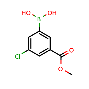 Chemical structure of 3-(methoxycarbonyl)-5-chlorophenylboronic acid , CAS 957120-26-2, AChemBlock U132231