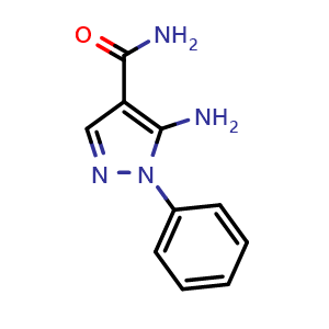Chemical structure of 5-Amino-1-phenyl-1H-pyrazole-4-carboxamide , CAS 50427-77-5, AChemBlock U132281
