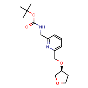 Chemical structure of (S)-tert-butyl ((6-(((tetrahydrofuran-3-yl)oxy)methyl)pyridin-2-yl)methyl)carbamate , CAS 2245823-67-8, AChemBlock U132301