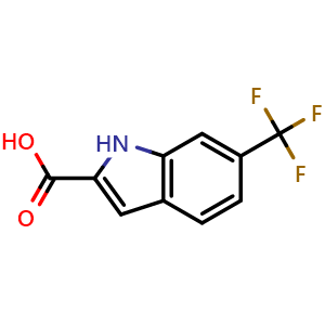 Chemical structure of 6-(Trifluoromethyl)-1H-indole-2-carboxylicacid , CAS 327-20-8, AChemBlock U132309