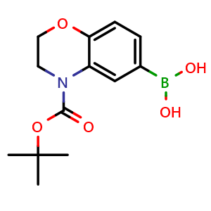 Chemical structure of (4-(tert-butoxycarbonyl)-3,4-dihydro-2h-benzo[b][1,4]oxazin-6-yl)boronic acid , CAS 2096340-12-2, AChemBlock U132365