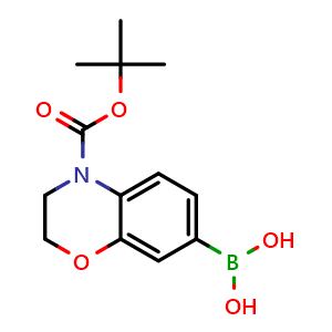 Chemical structure of (4-(tert-butoxycarbonyl)-3,4-dihydro-2H-benzo[b][1,4]oxazin-7-yl)boronic acid , CAS 2304633-98-3, AChemBlock U132367