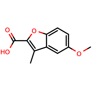 Chemical structure of 5-methoxy-3-methyl-2-Benzofurancarboxylic acid , CAS 81718-77-6, AChemBlock U132376