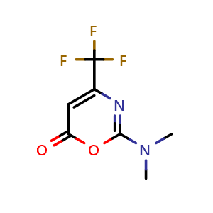 Chemical structure of 2-(Dimethylamino)-4-(trifluoromethyl)-6H-1,3-oxazin-6-one , CAS 141860-79-9, AChemBlock U132393