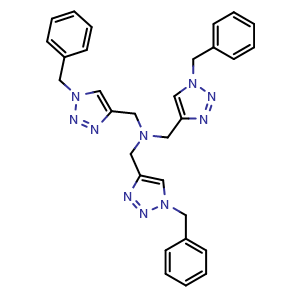 Chemical structure of Tris((1-benzyl-1H-1,2,3-triazol-4-yl)methyl)amine , CAS 510758-28-8, AChemBlock U132411