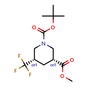 Chemical structure of O1-tert-butyl O3-methyl cis-5-(trifluoromethyl)piperidine-1,3-dicarboxylate , CAS 2243222-07-1, AChemBlock U132427