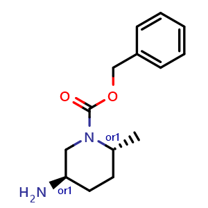 Chemical structure of benzyl trans-5-amino-2-methyl-piperidine-1-carboxylate , CAS 1273564-12-7, AChemBlock U132441