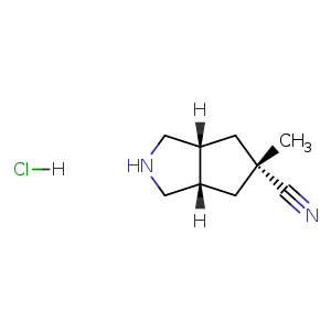 Chemical structure of rel-(3aR,5r,6aS)-5-methyl-2,3,3a,4,6,6a-hexahydro-1H-cyclopenta[c]pyrrole-5-carbonitrile hydrochloride , CAS 2567683-43-4, AChemBlock U132461