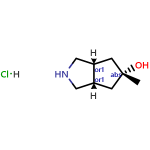 Chemical structure of rel-(3aR,5r,6aS)-5-methyl-2,3,3a,4,6,6a-hexahydro-1H-cyclopenta[c]pyrrol-5-ol hydrochloride , CAS 2567756-11-8, AChemBlock U132462