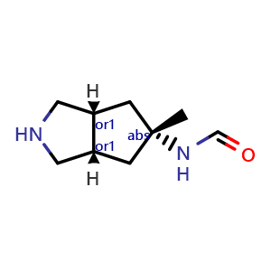 Chemical structure of N-[rel-(3aR,5s,6aS)-5-methyl-2,3,3a,4,6,6a-hexahydro-1H-cyclopenta[c]pyrrol-5-yl]formamide , CAS 2567756-35-6, AChemBlock U132464