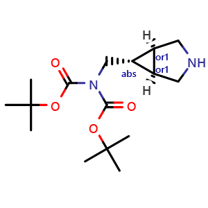Chemical structure of tert-butyl N-[[rel-(1S,5R,6r)-3-azabicyclo[3.1.0]hexan-6-yl]methyl]-N-tert-butoxycarbonyl-carbamate , CAS 2567756-51-6, AChemBlock U132465