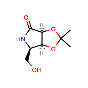Chemical structure of (3aS,6R,6aS)-6-(hydroxymethyl)-2,2-dimethyl-3a,5,6,6a-tetrahydro-[1,3]dioxolo[4,5-c]pyrrol-4-one , CAS 1000391-63-8, AChemBlock U132468