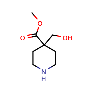 Chemical structure of methyl 4-(hydroxymethyl)piperidine-4-carboxylate , CAS 1006044-28-5, AChemBlock U132473