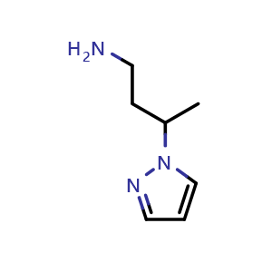 Chemical structure of 3-pyrazol-1-ylbutan-1-amine , CAS 1006480-55-2, AChemBlock U132480