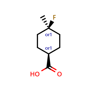 Chemical structure of cis-4-fluoro-4-methyl-cyclohexanecarboxylic acid , CAS 1027708-67-3, AChemBlock U132498
