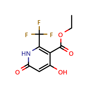 Chemical structure of ethyl 4-hydroxy-6-oxo-2-(trifluoromethyl)-1H-pyridine-3-carboxylate , CAS 103900-77-2, AChemBlock U132506