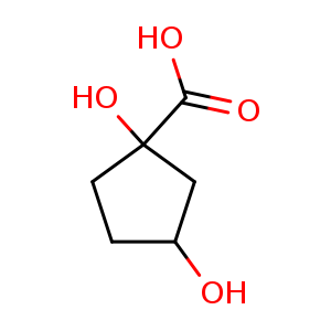 Chemical structure of 1,3-dihydroxycyclopentanecarboxylic acid , CAS 1075221-17-8, AChemBlock U132540