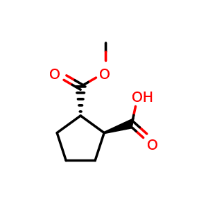 Chemical structure of (1S,2S)-2-methoxycarbonylcyclopentanecarboxylic acid , CAS 111138-48-8, AChemBlock U132562