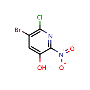 Chemical structure of 5-bromo-6-chloro-2-nitro-pyridin-3-ol , CAS 1131041-71-8, AChemBlock U132578