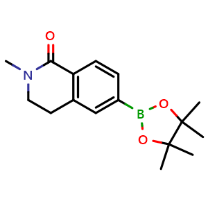 Chemical structure of 2-methyl-6-(4,4,5,5-tetramethyl-1,3,2-dioxaborolan-2-yl)-3,4-dihydroisoquinolin-1-one , CAS 1131223-44-3, AChemBlock U132581