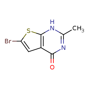 Chemical structure of 6-bromo-2-methyl-1H-thieno[2,3-d]pyrimidin-4-one , CAS 1159979-34-6, AChemBlock U132595