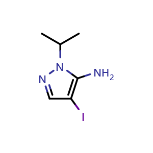 Chemical structure of 4-iodo-2-isopropyl-pyrazol-3-amine , CAS 1171582-01-6, AChemBlock U132603