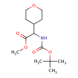 Chemical structure of methyl 2-(tert-butoxycarbonylamino)-2-tetrahydropyran-4-yl-acetate , CAS 1188366-14-4, AChemBlock U132616