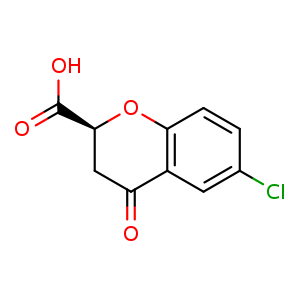 Chemical structure of (2S)-6-chloro-4-oxo-chromane-2-carboxylic acid , CAS 1190606-53-1, AChemBlock U132622