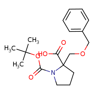 Chemical structure of 2-(benzyloxymethyl)-1-tert-butoxycarbonyl-pyrrolidine-2-carboxylic acid , CAS 1194030-71-1, AChemBlock U132627