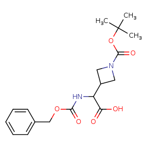 Chemical structure of 2-(benzyloxycarbonylamino)-2-(1-tert-butoxycarbonylazetidin-3-yl)acetic acid , CAS 1219354-19-4, AChemBlock U132669