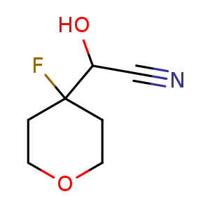 Chemical structure of 2-(4-fluorotetrahydropyran-4-yl)-2-hydroxy-acetonitrile , CAS 1226507-95-4, AChemBlock U132675