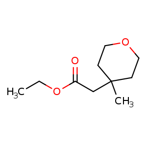 Chemical structure of ethyl 2-(4-methyltetrahydropyran-4-yl)acetate , CAS 1232672-20-6, AChemBlock U132682