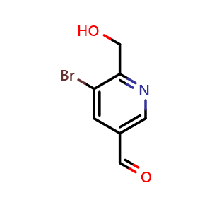 Chemical structure of 5-bromo-6-(hydroxymethyl)pyridine-3-carbaldehyde , CAS 1235486-28-8, AChemBlock U132687