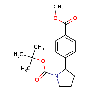 Chemical structure of tert-butyl 2-(4-methoxycarbonylphenyl)pyrrolidine-1-carboxylate , CAS 1243198-96-0, AChemBlock U132695