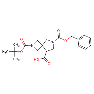 Chemical structure of 7-benzyloxycarbonyl-2-tert-butoxycarbonyl-2,7-diazaspiro[3.4]octane-5-carboxylic acid , CAS 1251011-09-2, AChemBlock U132704