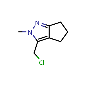 Chemical structure of 3-(chloromethyl)-2-methyl-5,6-dihydro-4H-cyclopenta[c]pyrazole , CAS 1251760-95-8, AChemBlock U132708