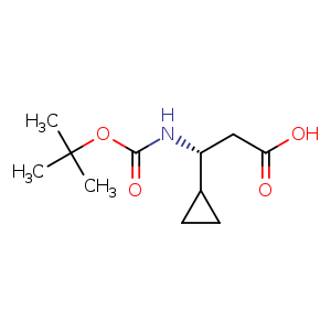 Chemical structure of (3R)-3-{[(tert-butoxy)carbonyl]amino}-3-cyclopropylpropanoic acid , CAS 1260588-00-8, AChemBlock U132731