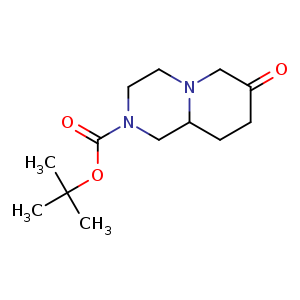 Chemical structure of tert-butyl 7-oxo-3,4,6,8,9,9a-hexahydro-1H-pyrido[1,2-a]pyrazine-2-carboxylate , CAS 1260863-04-4, AChemBlock U132734