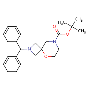 Chemical structure of tert-Butyl 2-benzhydryl-5-oxa-2,8-diazaspiro[3.5]nonane-8-carboxylate , CAS 1263268-96-7, AChemBlock U132742