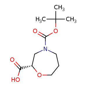 Chemical structure of (2S)-4-[(tert-butoxy)carbonyl]-1,4-oxazepane-2-carboxylic acid , CAS 1273567-44-4, AChemBlock U132755