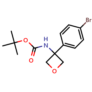 Chemical structure of 3-Boc-amino-3-(4-bromophenyl)oxetane , CAS 1279090-24-2, AChemBlock U132760
