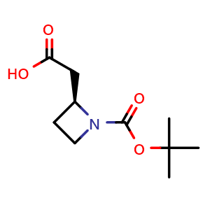 Chemical structure of 2-[(2S)-1-tert-butoxycarbonylazetidin-2-yl]acetic acid , CAS 1289384-58-2, AChemBlock U132764