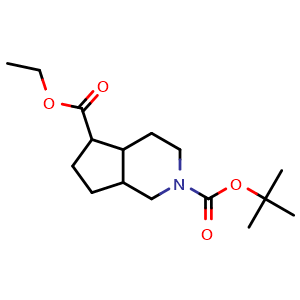 Chemical structure of O2-tert-butyl O5-ethyl 1,3,4,4a,5,6,7,7a-octahydrocyclopenta[c]pyridine-2,5-dicarboxylate , CAS 1314396-03-6, AChemBlock U132779