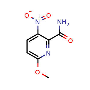 Chemical structure of 6-methoxy-3-nitro-pyridine-2-carboxamide , CAS 1314960-41-2, AChemBlock U132784