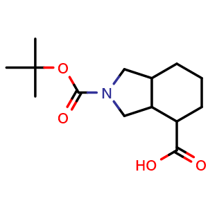 Chemical structure of 2-tert-butoxycarbonyl-1,3,3a,4,5,6,7,7a-octahydroisoindole-4-carboxylic acid , CAS 1334146-45-0, AChemBlock U132798
