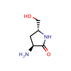 Chemical structure of (3S,5R)-3-amino-5-(hydroxymethyl)pyrrolidin-2-one , CAS 1344418-08-1, AChemBlock U132810