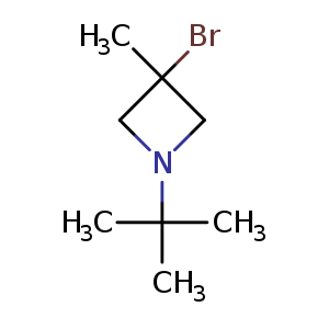 Chemical structure of 3-bromo-1-tert-butyl-3-methyl-azetidine , CAS 1353650-33-5, AChemBlock U132821