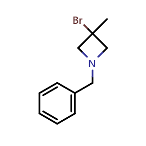 Chemical structure of 1-benzyl-3-bromo-3-methyl-azetidine , CAS 1366037-48-0, AChemBlock U132838
